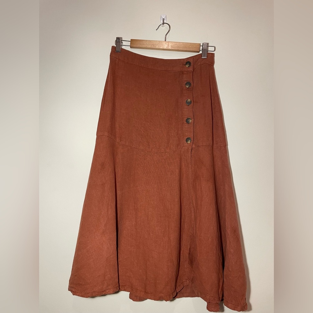 Free People Orange Midi Skirt with Flare